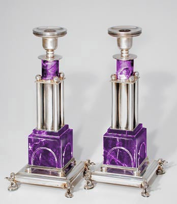 Silver and semi-precious stone Candlesticks